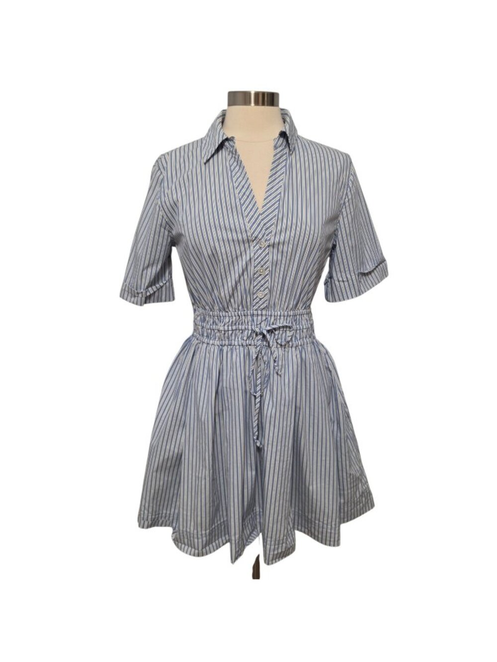 Veronica Beard Susan Stripe Mini Shirtdress Blue Fit Flare Size 8 - Picture 3 of 10
